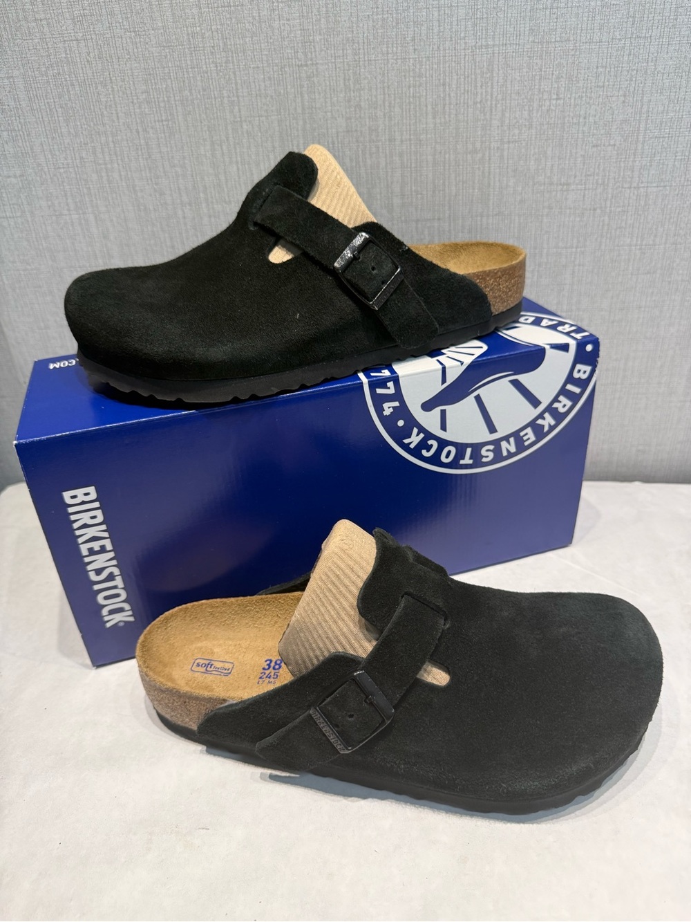 Birkenstock Black Suede Boston Clog Mule